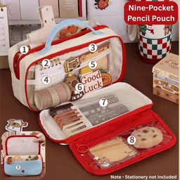 advin 9-Layer Pencil Pouch, Aesthetic Stationery Organizer Pen Case with Handle Solid, Color Block, Minimalist, Clear Window Art Polyester Pencil Box image 2