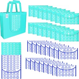 homestic Pack of 48 Smile Foldable Grocery/Shopping Bags For Women | Blue & White Blue-picture-21