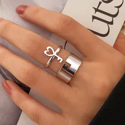 Jewels Galaxy Set Of 2 Silver-Plated Key Shaped Finger Rings image 1