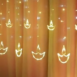 SPARK WORLD Yellow Diya-Shaped LED Curtain String Light-picture-9