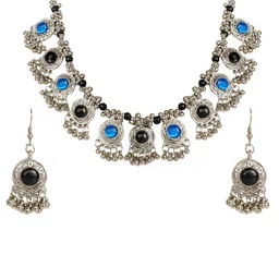 Oxidized Heaven Sterling Silver-Plated Stone-Studded Jewellery Set image 1