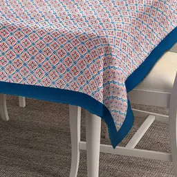 BLANC9 Pink & Teal Blue Ethnic Motifs Printed Rectangular Pure Cotton Table Cover image 2