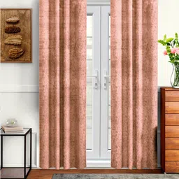 Aura Pink 2 Pieces Velvet Solid Blackout Long Door Curtains-picture-4