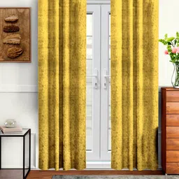 Aura Orange 2 Pieces Velvet Solid Blackout Long Door Curtains-picture-1