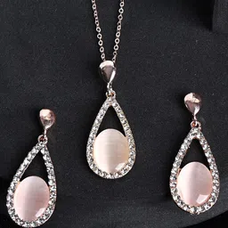 DESTINY JEWELS Set Of 3 Rose Gold-Plated Cubic Zirconia Jewellery Set-picture-32