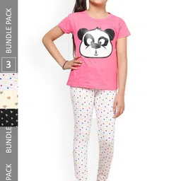 IndiWeaves Girls Pack Of 3 Printed Cotton Churidar-Length Leggings-image-67