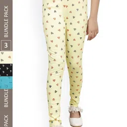 IndiWeaves Girls Pack Of 3 Printed Cotton Churidar-Length Leggings-picture-49
