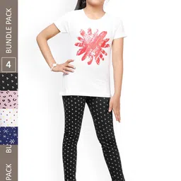 IndiWeaves Girls Pack Of 4 Printed Pure Cotton Churidar Length Leggings-picture-19
