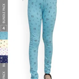 IndiWeaves Girls Pack Of 4 Conversational Printed Pure Cotton Ankle Length Leggings-image-16