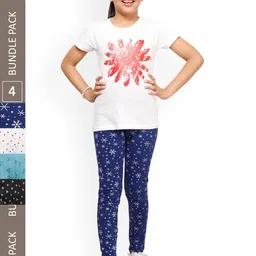 IndiWeaves Girls Pack Of 4 Printed Pure Cotton Churidar Length Leggings-picture-23