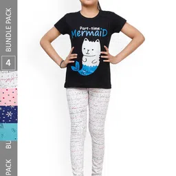 IndiWeaves Girls Pack Of 4 Printed Pure Cotton Churidar Length Leggings-picture-45