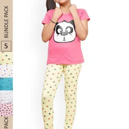 IndiWeaves Girls Pack Of 5 Printed Pure Cotton Churidar Length Leggings-picture-40