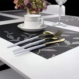 UniKart Black & Grey 6 Pieces Floral Printed Waterproof Rectangle Table Placemats image 4