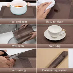 UniKart 7-Pcs Coffee Brown Anti-Slip Table Placemats & Runner image 3