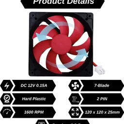 Octec 12V Brushless DC Fan Cooling 1600 RPM 7-Blade 120 x 120 x 25mm PC Cooling Fan All in one Cooler image 3