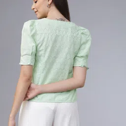 tokyo talkies Casual Regular Sleeves Solid Women Green Top image 3