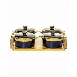 roxx Porcelain Serving Bowl with Lid & Wooden Tray Set of 5pcs image 3