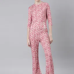 SHOWOFF Abstract Printed Round Neck Top with Mid-Rise Trouser-picture-40