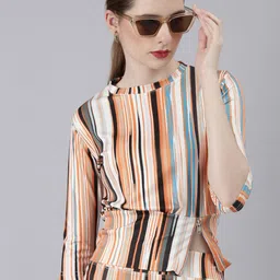 SHOWOFF Striped Round-Neck Top with Mid-Rise Trouser image 5