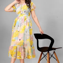 the style sanctuary Printed Georgette Stitched Flared/A-line Gown image 5