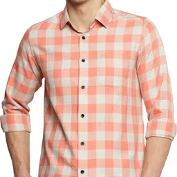 allen cooper Men Slim Fit Checkered Spread Collar Casual Shirt-picture-22