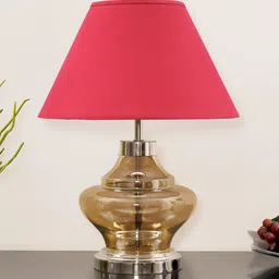 kapoor lampshades Belfast Maroon Cottan Fabric Shade Night Lamp With Metal & Glass Base image 2