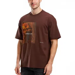 glitchez Men Printed Round Neck Pure Cotton Brown T-Shirt-picture-12