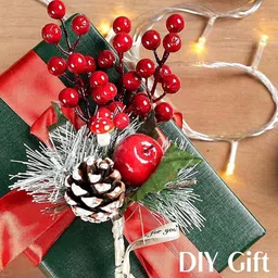 ascension Artificial Holly Berries Bunch 8.5cm Fake Berries Decor on Wire for Christmas Tree Wreath Decorations Flower Wreath DIY Craft Use Red (10) Hanging Ornaments Pack of 1 image 3