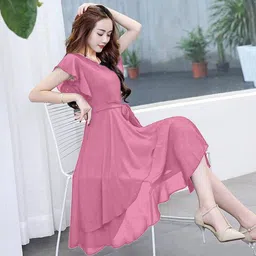 sk clothing Women A-line Maroon Knee Length Dress-picture-24