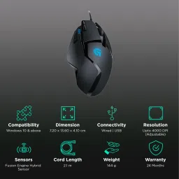 logitech G402 Wired Optical Gaming Mouse with Customizable Buttons (4000 DPI Adjustable, Fusion Engine Hybrid Sensor, Black) image 2
