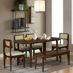 woodsworth from pepperfry Gistel Sheesham Wood 6 Seater Dining Set With Bench In Scratch Resistant Provincial Teak Finish image 1