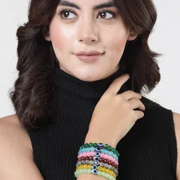 NVR Unisex Set Of 7 Crystals Beaded Evil Eye Elasticated Bracelet image 2