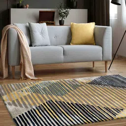 Buy Blue Wool and Viscose Geometrical 4 x 6 Feet Hand Tufted Carpet by Joyrugs by littlelooms image 1