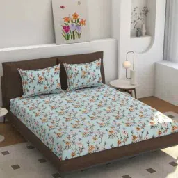 florida Microfiber Floral Double Bedsheet with 2 Pillow Covers - Sky Blue, 228x245 CM-picture-32