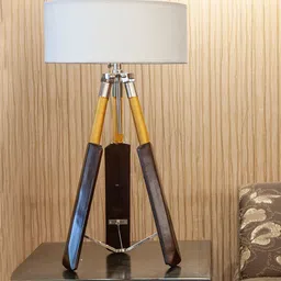 kapoor lampshades White Fabric Shade Tripod Table Lamp with Brown Base image 2