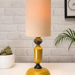 Homesake White & Gold Toned Solid Metal Cylinder Shape Table Lamp-image-77