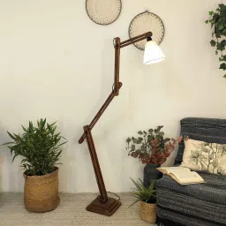 symplify Hydra Wooden Floor Lamp with Jute Shade & Brown Base image 1