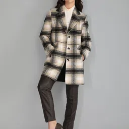 honnete 100 % Polyester Checkered Coat For Women image 1
