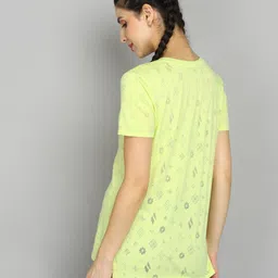 skechers Women Self Design Round Neck Cotton Blend Yellow T-Shirt image 4