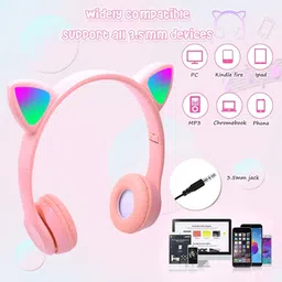 rentoor Premium Headset with Microphone For Girls/Boys Cat Headphone Bluetooth Headset image 4