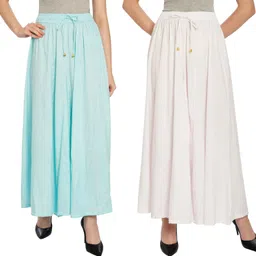 Pack of 2 Women Regular Fit Blue, White Pure Cotton Trousers-image-46