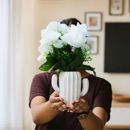 asharya Stylish Cactus Potted Flowers for Home, Office, Room Décor|Gift Items, Tabletop Bonsai Wild Artificial Plant with Pot image 2