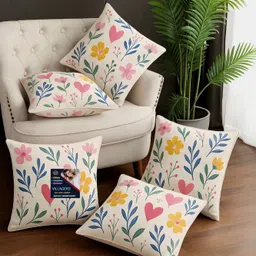 villagers Cotton Cushion Pack of 5 Floral Premium Cushion Set | (16x16 inch)-picture-23