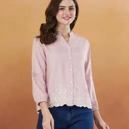 j turritopsis Women Regular Fit Embroidered Mandarin Collar Casual Shirt-picture-34