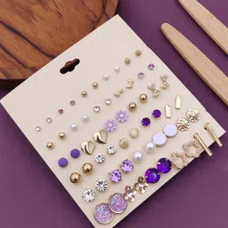 30 Pairs of Fashion Earrings: Stud, Pearl, Crystal Brass Stud Earring-image-54