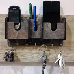 ag enterprises Premium 83 Double Mobile Stand, Remote Stand & Key Holder With 7 S.S. Key Hook. Wood Key Holder image 3