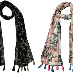 Printed Chiffon Women Multicolor Scarf, Stole, Fancy Scarf-image-4
