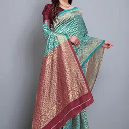 jay khodiyar embroidery Self Design Bollywood Jacquard Saree image 2