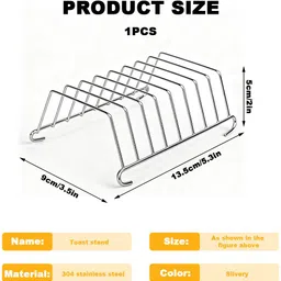 supvox Utensil Kitchen Rack Stainless Steel Toast Rack for Air Fryer with 8 Slot Vertical Design Steel image 2