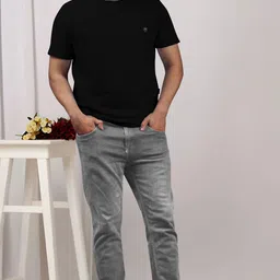 yazole Men Solid Round Neck Polycotton Black T-Shirt image 3